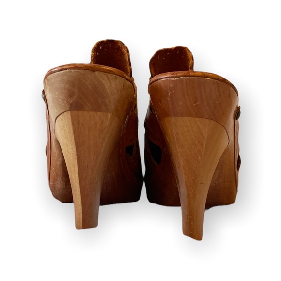 Vintage 70’s brown leather clogs with heels Hippie BoHo - Picture 4 of 9